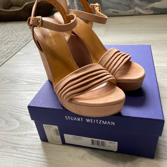 NIB Stuart Weitzman Sundraped Platform Wedge Sandal - NAKED Suede Heels 9 - Picture 5 of 10